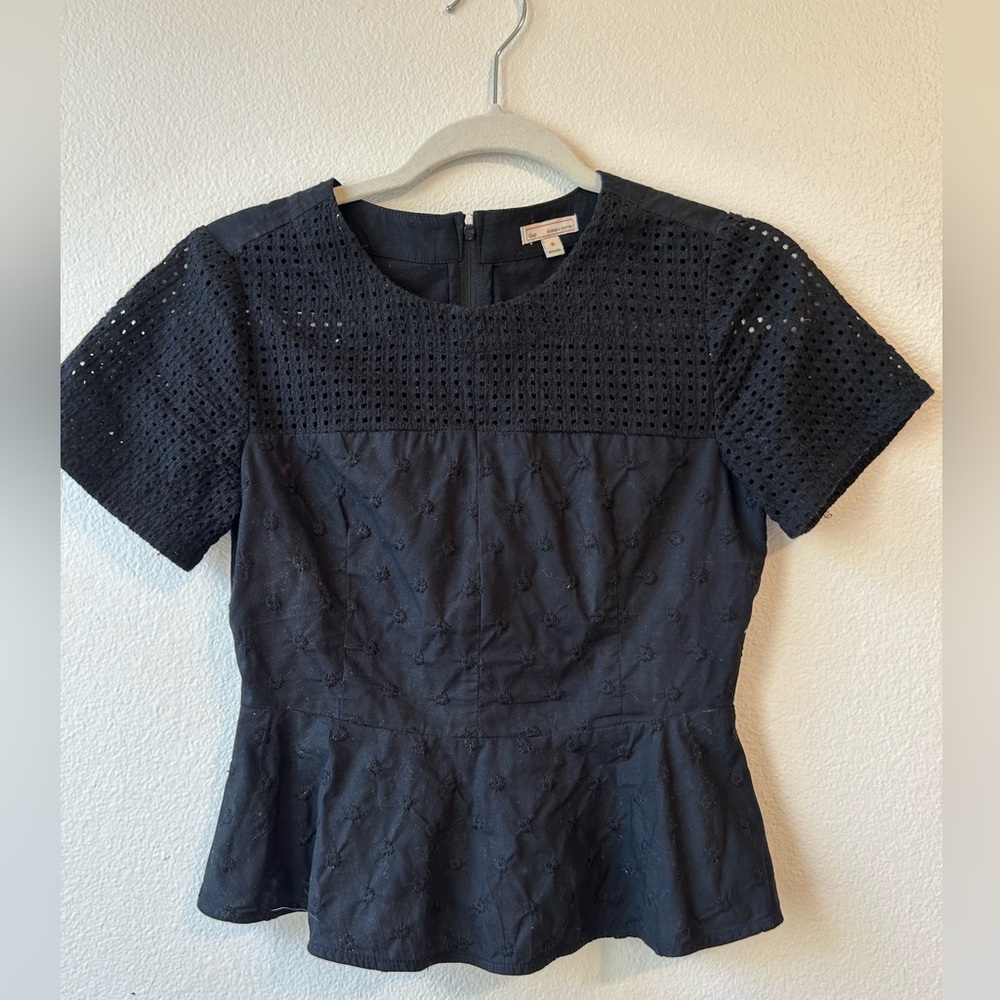 GAP Black Peplum Short Sleeve Blouse